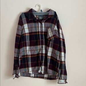 Natural Reflections Maroon, White, Blue, and Orange Cotton Plaid Button-Up Shirt